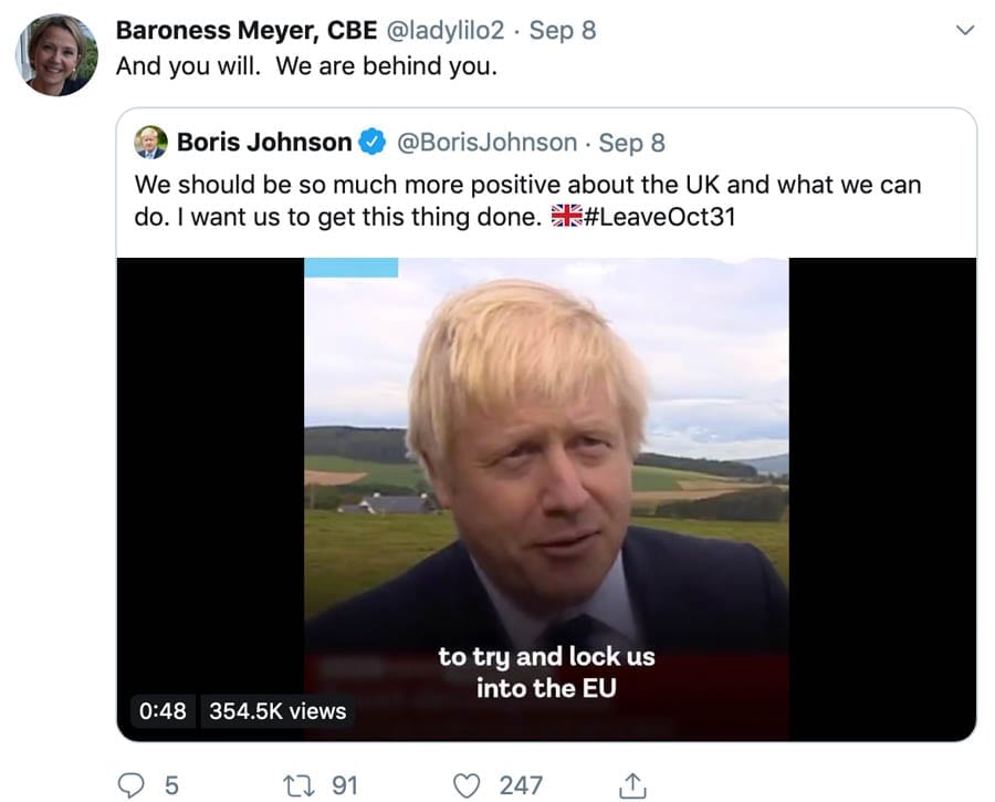 Morons of the Moment – Sir Christopher and Baroness Meyer – Tedious twerps Sir Christopher and Baroness Meyer take to Twitter to berate anyone who dares criticise Boris Johnson and his deviant actions.