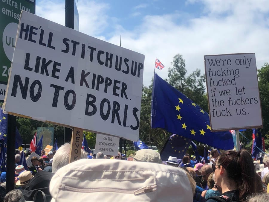 Picture of the Week – Kippered Boris – March for Change attendees from Devon send a clear message to Boris Johnson about his lies about kippers.