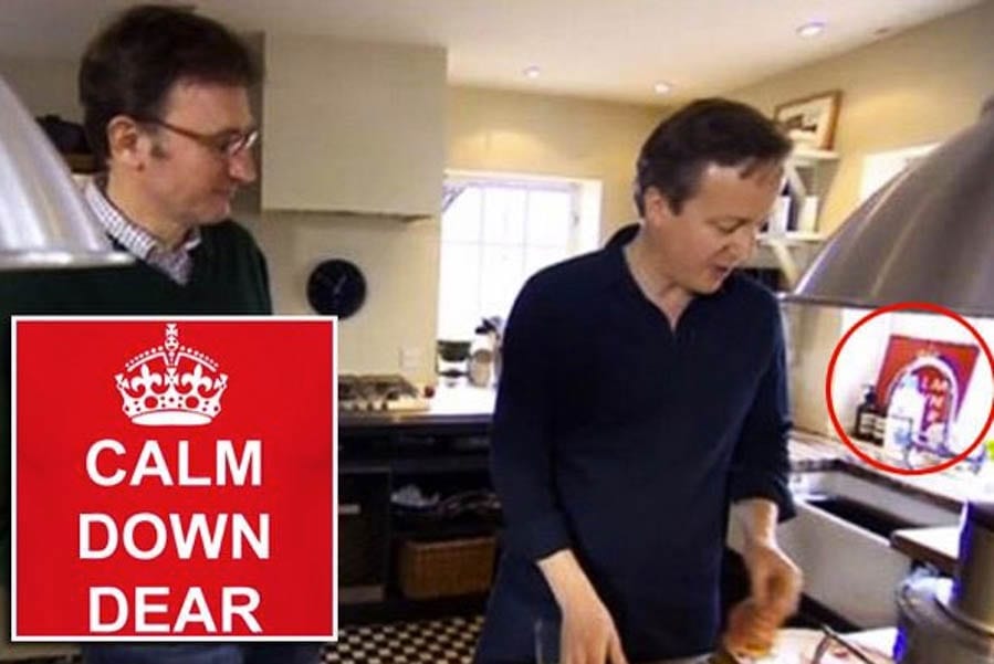 Calmed Down Cameron – David Cameron snapped ‘Hugging a Corbyn’ after he’s revealed to have a ‘Calm Down – It’s Only a Recession’ in his kitchen and a £25,000 shepherd’s hut in his garden