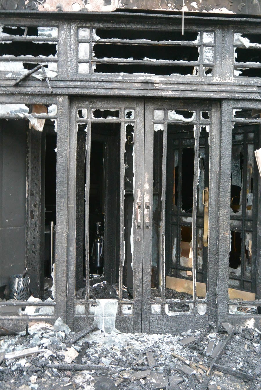 Caramelized – Former La Brasserie (now Caramel) suffers fire – Frontage of former La Brasserie premises in South Kensington – now Caramel – burnt to a crisp on morning of 6th December 2018.