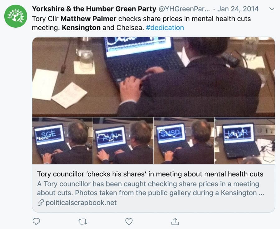 A Royal Borough Rotter – Councillor Matthew Palmer – Conservative RBKC councillor Matthew Palmer exposed as a rotter and hypocrite; he’s even caught campaigning for the Brexit Party.