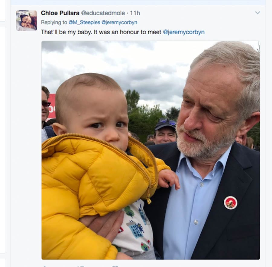 Another Corbyn Calamity – Jeremy Corbyn scares child in Harlow, Essex – Thursday 27th April 2017 – Chloe Pullara @educatedmole