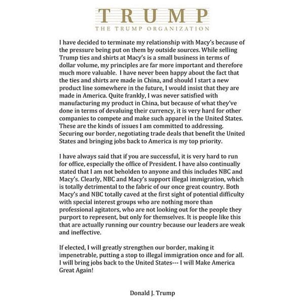 Trumping Macy’s - Donald Trump ends business relationship with Macy’s