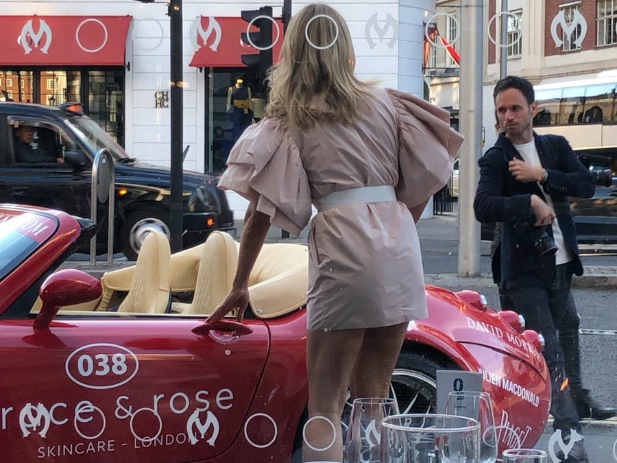 Don’t You Know Who I Am? Carmen Jordá eclipsed by Paris Hilton – Woman dressed in a set of curtains makes a prat of herself at Bibendum in South Kensington; Paris Hilton saunters in later holding hands with Caroline ‘#JustSaying’ Stanbury