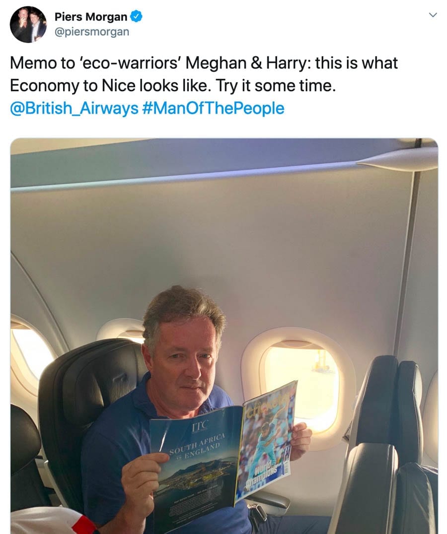 Hypocrite Harry – Tedious twerps Duke and Duchess of Sussex – That the hypocrite Prince Harry and his tedious wife have come to rely on Sir Elton John to defend them about sums up how ghastly they truly are suggests Matthew Steeples – Private Jet travel criticism.