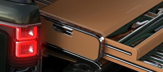 A gun cabinet is installed in the boot of the car is an example of one of the bespoke features that Holland & Holland and Land Rover have added to the vehicle
