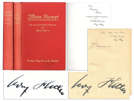 A two volume set of Hitler's "Mein Kampf" is an especially shocking lot in the auction also (Lot 626, auction ends 5pm Pacific time, Thursday 27th June 2013)