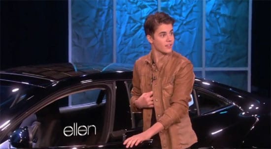 Justin Bieber receives his Fisker Karma on the "Ellen" show