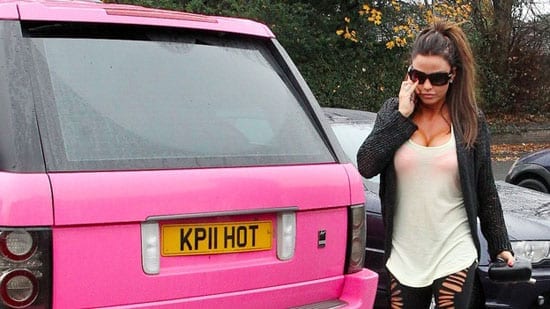 Katie Price with her pink Range Rover registration "KPII HOT"