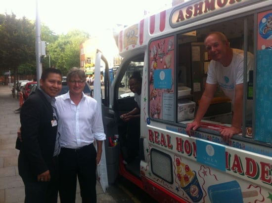 La Brasserie's Alex Flores with Halsey Minor and the Uber ice cream man
