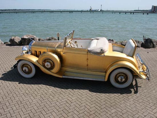 The 1931 gold leafed 5.7 litre V8 Cadillac golfer’s drophead coupé that may possibly have belonged to Liberace