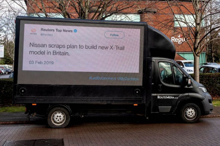 Nissan IS Leaving – Led By Donkeys take an ad van to Leave.EU’s HQ – Crowdfunded advert van campaign used to illustrate the lies told by Brexiteers to those working at Leave.EU’s headquarters.