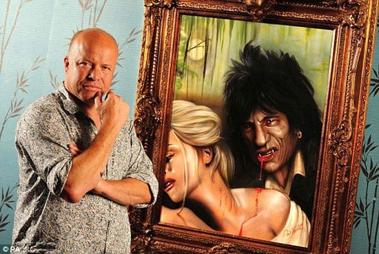 Paul Karslake FRSA with his portrait of his former brother-in-law Ronnie Wood
