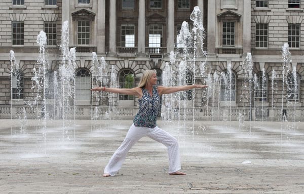 Author and yoga teacher Sarah Tucker at Somerset House, first International Yoga Day (Picture © Glenn Copus)