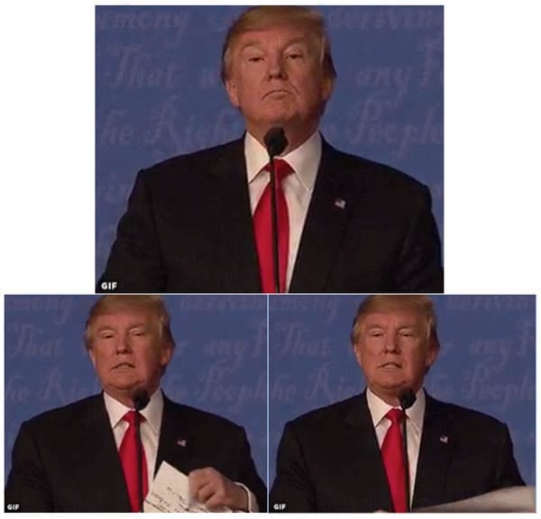 Tearing Up Trump – Donald Trump caught tearing up his notes after his last debate with Hillary Clinton