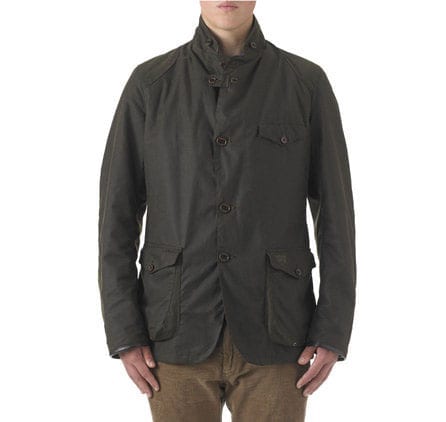 The three-pocket waxed Commander jacket is an iconic blazer-style button through
