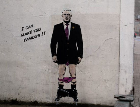 This mural of Max Clifford appeared on a wall in Battersea in March 2014