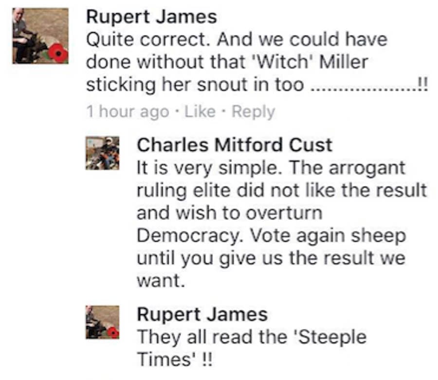 Rooting Out Rupert – Rupert James Facebook posts – Kaffir – Bigotry and racism – Gina Miller – Matthew Steeples