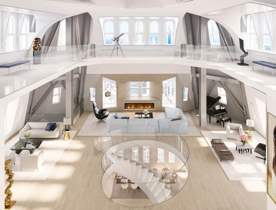 A Castle of Commerce – £60.3 million ($79 million, €70.6 million or درهم290.1 million)for penthouse at Woolworth Tower Residences, Woolworth Building, 2 Park Place, 233 Broadway, New York, United States of America – Penthouse in “the cathedral of commerce” that is the Woolworth Building in NYC for sale for £60min spite of just being a raw space.