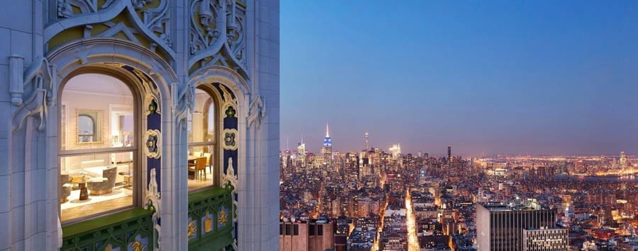 A Castle of Commerce – £60.3 million ($79 million, €70.6 million or درهم290.1 million)for penthouse at Woolworth Tower Residences, Woolworth Building, 2 Park Place, 233 Broadway, New York, United States of America – Penthouse in “the cathedral of commerce” that is the Woolworth Building in NYC for sale for £60min spite of just being a raw space.