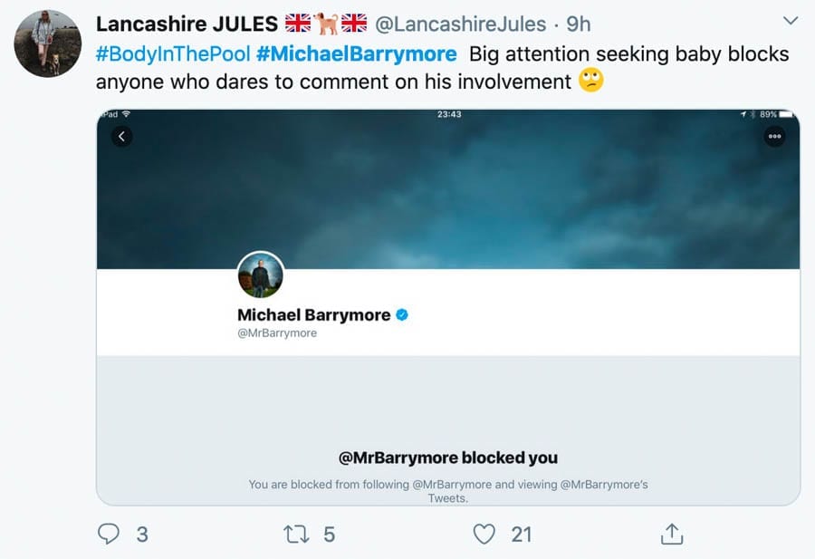 The Baloney of Barrymore – Michael Barrymore disgraces himself again – Michael Barrymore’s bizarre rant prior to Channel 4’s documentary about the death of Stuart Lubbock proves him a lying maniac; the crazed nutjob has now also blocked ‘The Steeple Times’