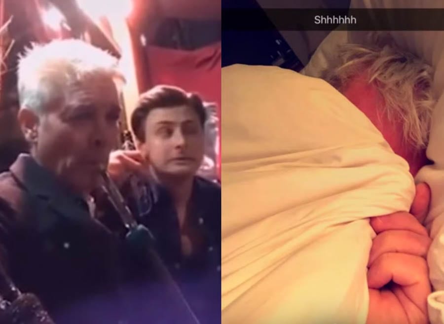 The Phil & Matt Show – Phillip Schofield and Matt McGreevy affair – Phillip Schofield filmed smoking shisha with his alleged ex-lover Matt McGreevy (and pictured in bed thereafter); another image shows the pair together in photograph taken at a school.