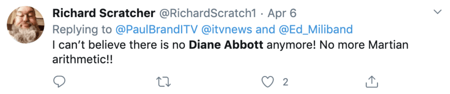 Down With Dumb Diane – Good riddance to Diane Abbott MP – After retreating to the backbenches, can life get better for the thickest politician in history, Diane Abbott? She’s got the sentencing of her criminal son to look forward to for starters… And a few paid gigs at the Beeb no doubt too.