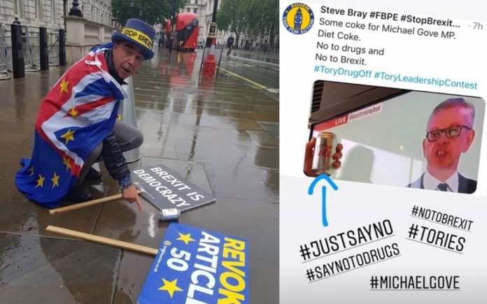 Picture of the Week – A Coked Contest – ‘Stop Brexit’ Steve Bray amusingly mocks Michael Gove’s bid to become leader of the Conservative Party; ‘Brexit’ is named ‘Children’s Year of the Word’