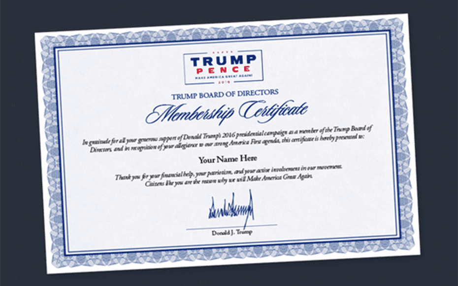 Board of The Trump – Join The Donald’s board of directors for $100