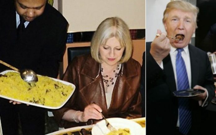 Cooking-Up a Cock-Up – Eating habits of Theresa May – Dining habits of Donald Trump and Theresa May. He likes overcooked steaks doused in ketchup; she likes to dine at the favourite restaurant of the paedo Rolf Harris