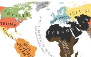 Mapping Trump – The world according to Donald Trump by Bulgarian artist Yanko Tsvetkov – Atlas of Prejudice – Urbanologie guide to where to watch US elections in London