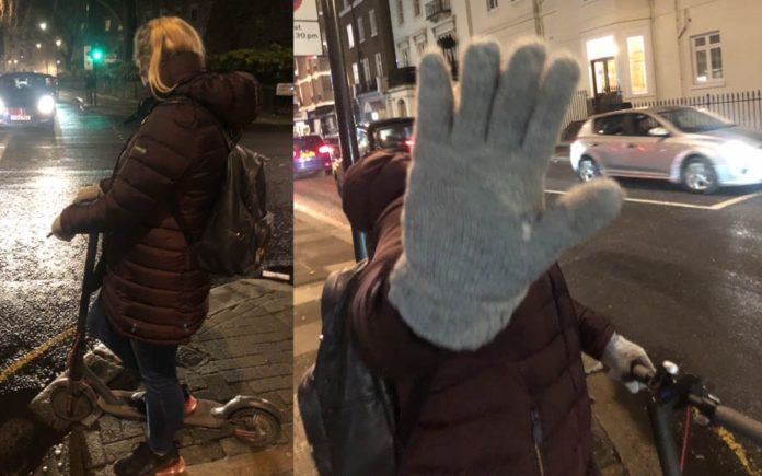 Name & Shame – Brazen in Belgravia – Abusive female E-scooter pest – Female E-scooter user abuses pedestrians in Belgravia after being told it is illegal for her device to be on both the pavement and the highway.