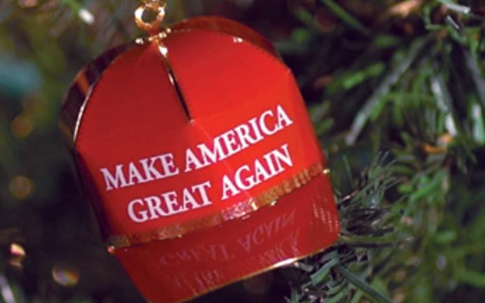 Trumping Christmas – Donald Trump Christmas red cap bauble