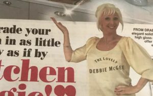 McGee Magic – Debbie McGee appears in advert for crappy kitchen makeover company Kitchen Magic – “The Lovely Debbie McGee” hits a new low in appearing in adverts for a crappy kitchen makeover company (with captions across her cleavage).