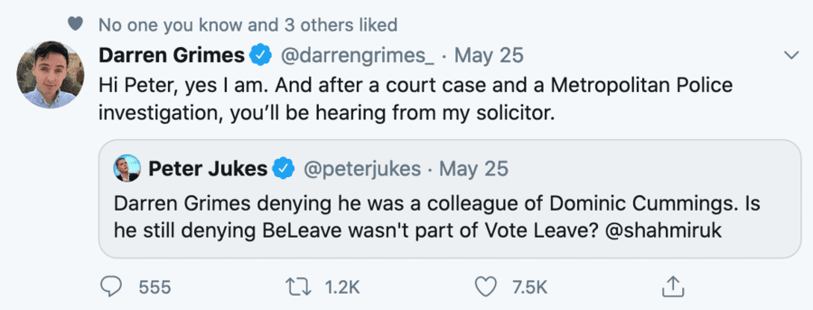 Moron of the Moment – Darren Grimes – In threatening respected writer Peter Jukes with legal action, Darren Grimes yet again shows himself as nothing but a petulant pillock.