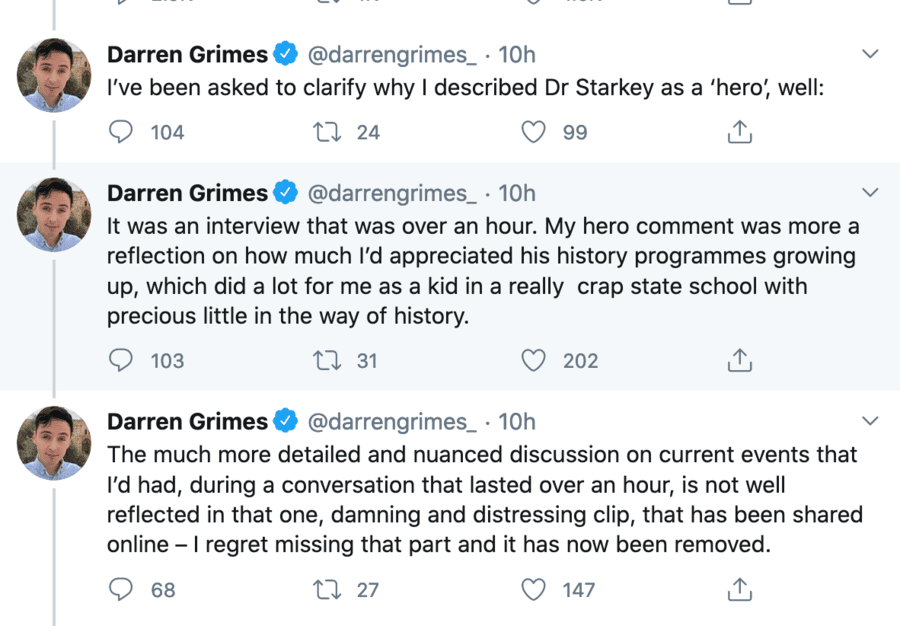 Wally of the Week – Darren Grimes interviews Dr David Starkey – As manipulated millennial Darren Grimes gets himself into yet another racism storm with the help of his beloved Dr David Starkey, one has to ask: “Who is this cretin’s puppet master?”