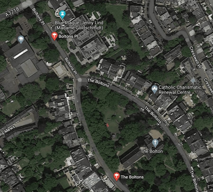 A Pyrotechnic Pad – £50 million for mansion in Boltons Place, The Boltons, London, SW10 – Mansion in controversial compound in The Boltons, SW10 for sale for £50 million; the setting has seen court cases and pyrotechnic parties. Agent: Berkeley Private Capital.