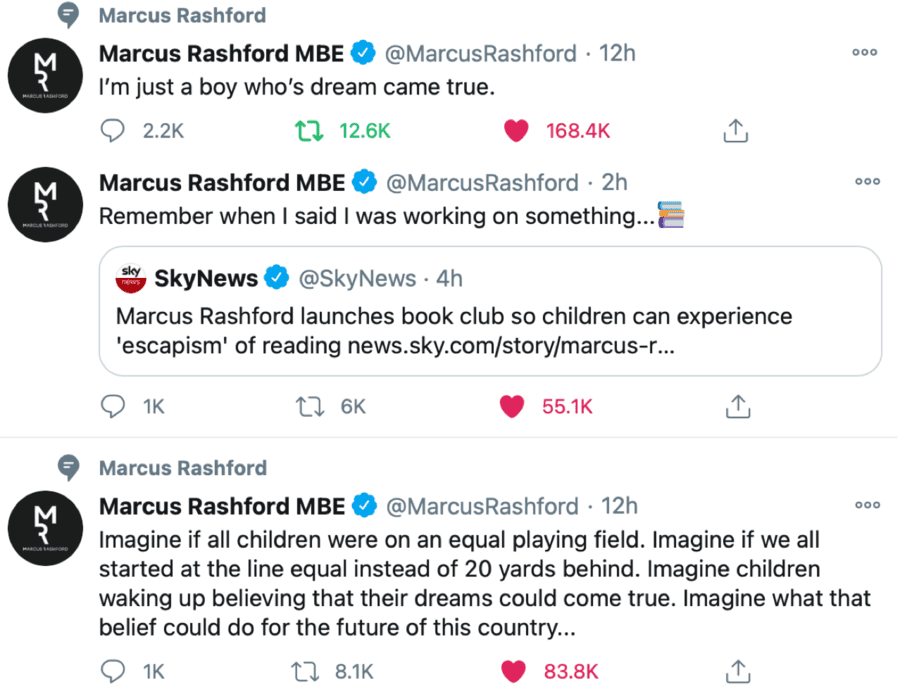 Hero of the Hour – Marcus Rashford MBE vs. Mail on Sunday – As the public quite rightly rubbish a ‘Mail on Sunday’ diatribe against the campaigning footballer Marcus Rashford, he responds with dignity and launches a book club.