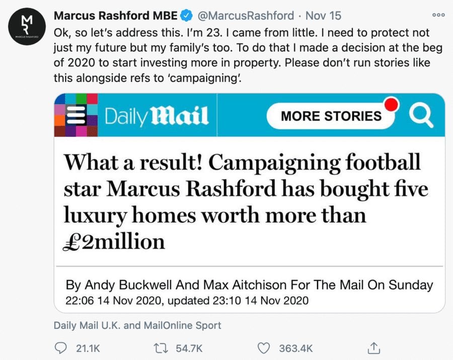 Hero of the Hour – Marcus Rashford MBE vs. Mail on Sunday – As the public quite rightly rubbish a ‘Mail on Sunday’ diatribe against the campaigning footballer Marcus Rashford, he responds with dignity and launches a book club.