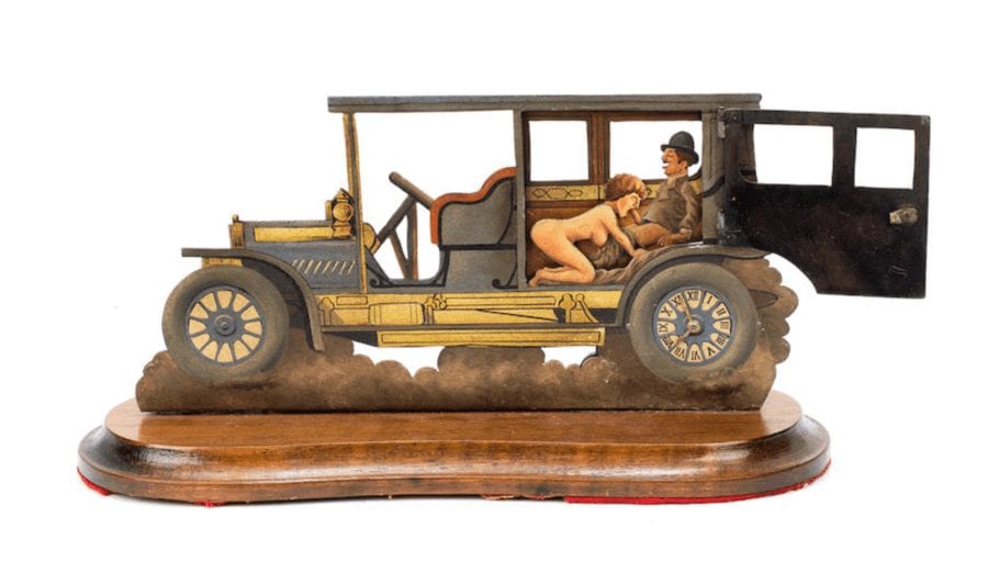Erecting a C(l)ock – Bonhams auction smutty Benny Hill-esque clock – WARNING: EXPLICIT – Chi-chi auction house auction smutty Benny Hill-esque novelty automotive clock; it’ll be erecting a lot of interest a their 14th December 2020 online automobilia sale.