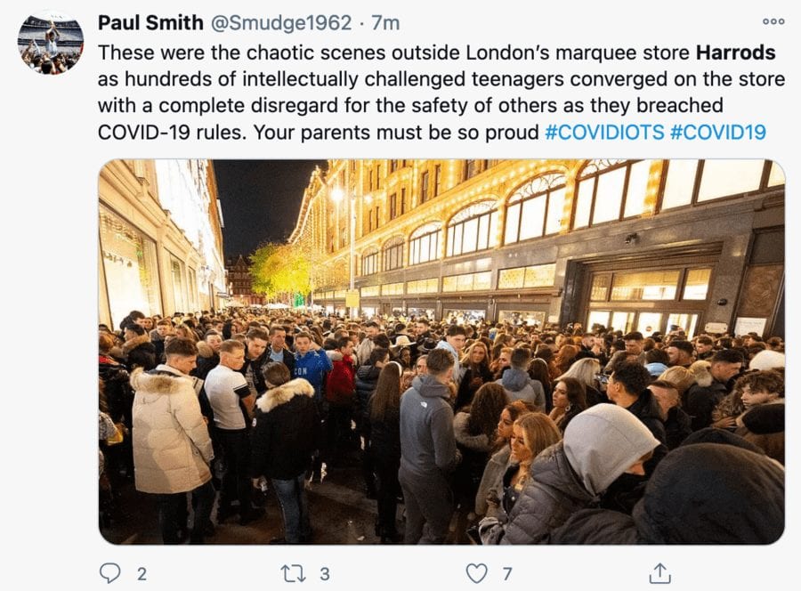 Tempestuous Teenage Swarm Savages SW3 – Harrods raid by mob – Mob of tempestuous teenagers descend on Brompton Road, SW3 and end up in a maskless face-off with 200 police officers.