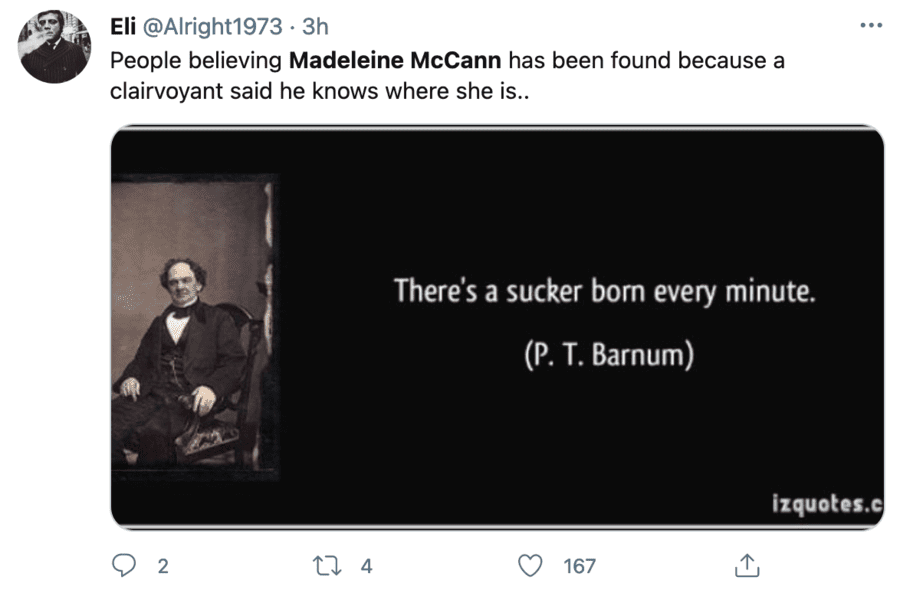 Madeleine McCann clairvoyant tweet 3