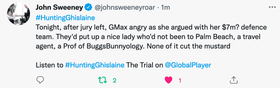 John Sweeney on court argument tweet