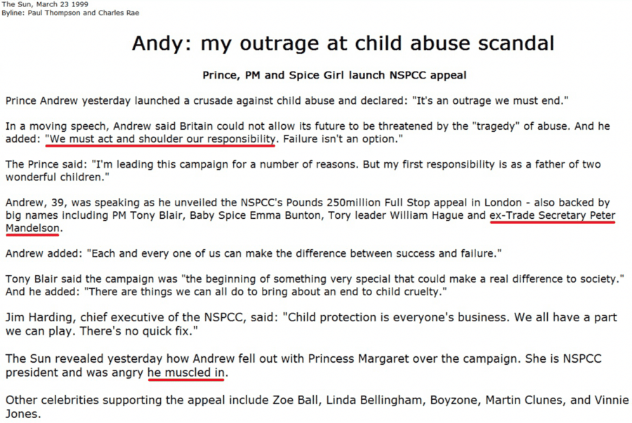 Prince Andrew NSPCC child abuse appeal 1999