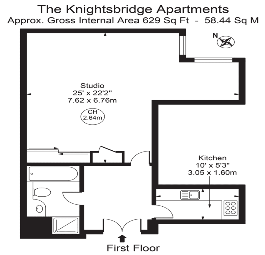 Studio flat at 199 Knightsbridge floor plan