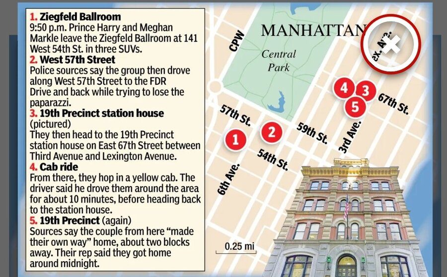 Map of Prince Harry New York chase