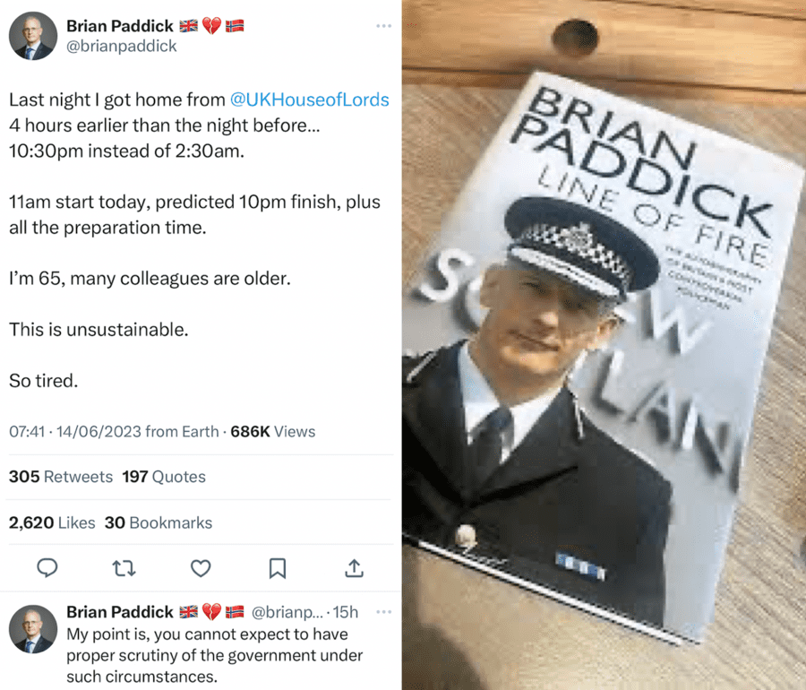 Brian Paddick overworked House of Lords tweet