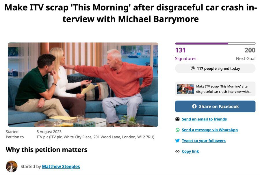 Michael Barrymore petition Matthew Steeples Change ITV This Morning