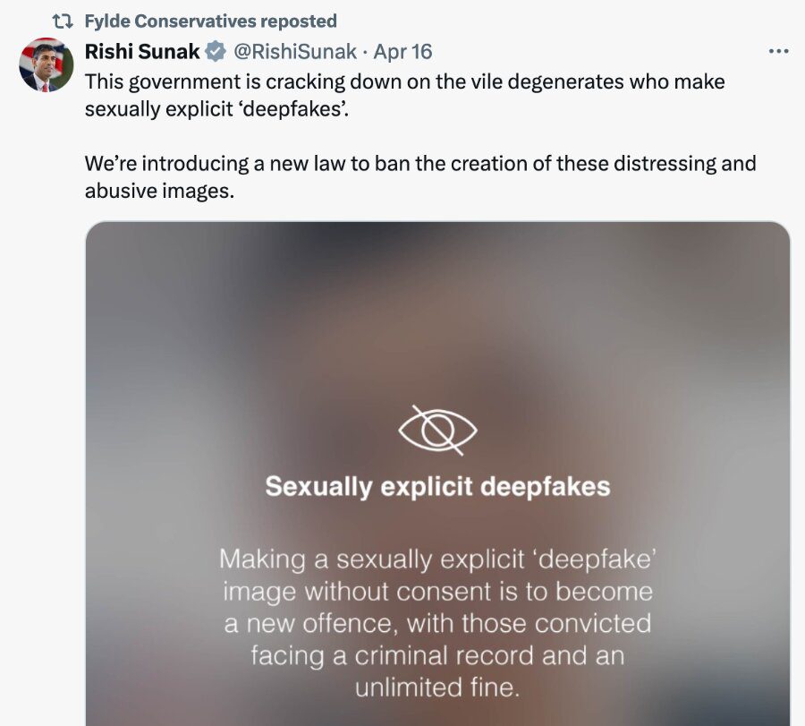Rishi Sunak sexual deepfake tweet