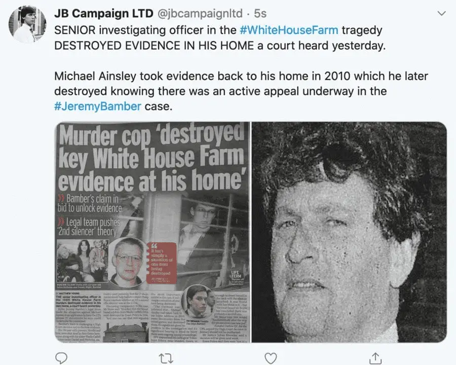 Jeremy Bamber’s legal team have alleged that the senior investigating officer in the case, Michael Ainsley, took documents relating to the case to his home in 2010 and destroyed them in spite of “knowing there was an active appeal underway.” Surely, now, it is time for a reinvestigation of this case at the very least if faith in the British justice system is to be retained.
